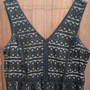 Ann Taylor Loft Nude Lined Black Lace A-Line Dress